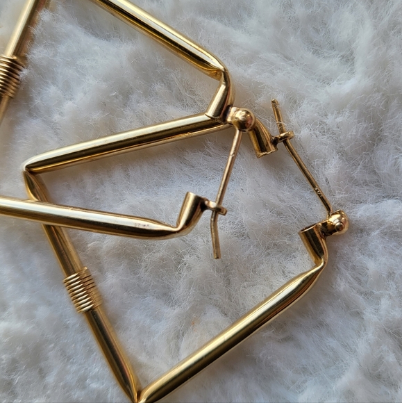 Vintage 14k yellow gold Geometric Hoop earrings✨️ - Picture 4 of 12